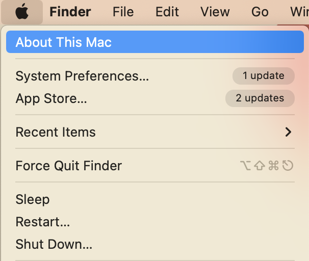 Image showing clicking on apple icon and what menu you see
